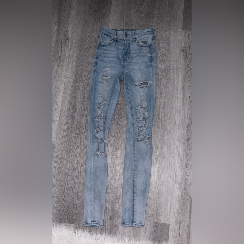 American Eagle Outfitters Light Blue Distressed Forever Soft Skinny Jeans